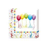20 șervețele albe Happy Birthday - 33x33 cm