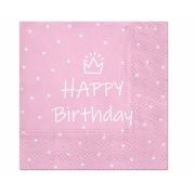20 șervețele roz Happy Birthday - 33 x 33 cm