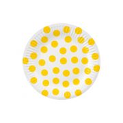 6 farfurii albe cu buline galbene - 18 cm
