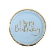 6 farfurii bleu Happy Birthday - 17 cm