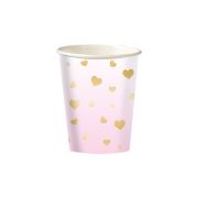 8 pahare roz cu inimi aurii - 250 ml
