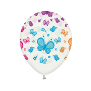 5 baloane albe cu fluturi - 30 cm