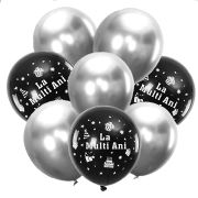 8 baloane latex negre si argintii La multi ani!- 30 cm