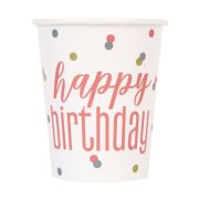 8 pahare Happy B-day cu buline- 266 ml