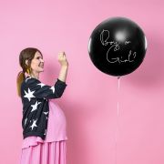 Balon jumbo negru descoperire gen cu confetti roz - 1 m