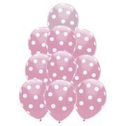 25 baloane roz cu buline albe - 30 cm