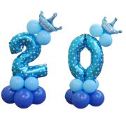 Balon decorativ bleu cu steluțe cifra 20