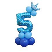 Balon decorativ bleu cu steluțe cifra 5