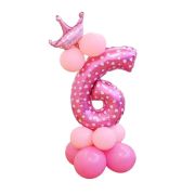 Balon decorativ roz cu inimi cifra 6