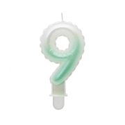 Lumânare cifra 9 ombre alb-verde