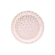 6 Farfurii Roz cu Buline Aurii 18 cm