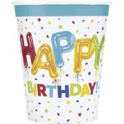 8 Pahare Happy Birthday cu Confetti