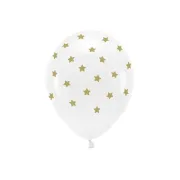 6 baloane albe cu stelute aurii 33 cm