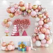 Set arcadă DIY baloane roz-auriu cu stele