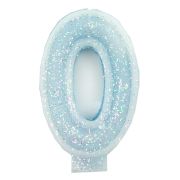 Lumanare bleu cu sclipici cifra 0