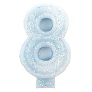 Lumanare bleu cu sclipici cifra 8