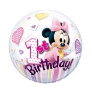 Balon folie metalizata bubble Minnie Mouse First Birthday 56 cm