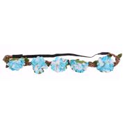 Coronita elastica hippie cu floricele albe cu bleu