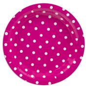 Farfurii roz inchis cu buline din carton plastifiat de 18 cm la set de 10 farfurii party