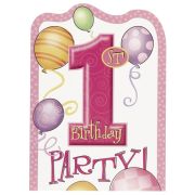 Invitatii cu plic Prima aniversare fetite - set de 8 invitatii party
