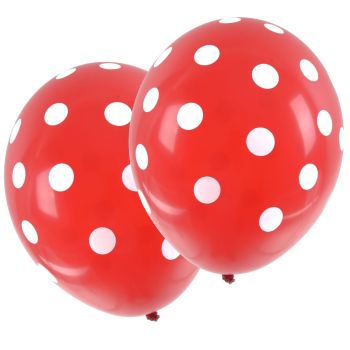 10 baloane rosii cu buline albe 30 cm