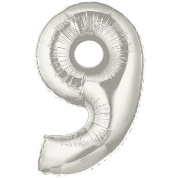 Balon folie cifra 9 argintiu - 41cm inaltime