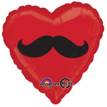 Balon folie inima rosie Mr. Mustache 45 cm