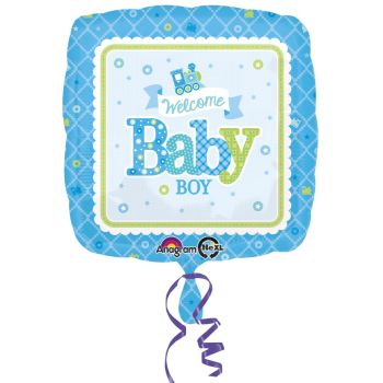 Balon patrat folie metalizata Welcome Baby Boy 45 cm