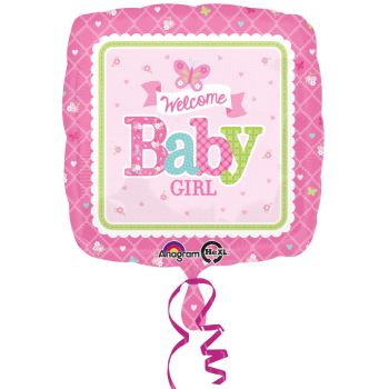 Balon patrat folie metalizata Welcome Baby Girl 45 cm