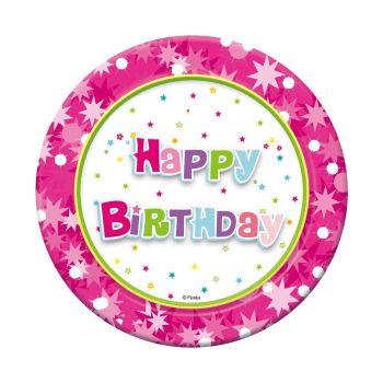 6 Farfurii Happy Birthday Roz - 18 cm