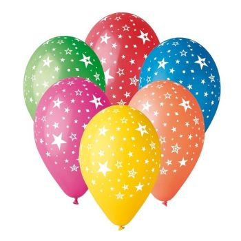 5 baloane colorate din latex cu stelute albe - 30 cm