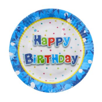 Farfurii Happy Birthday albastre 18 cm