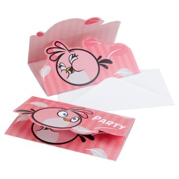 Invitatii party Angry Birds roz