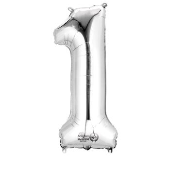 Mini balon cifra 1 argintiu, 15 x 35 cm