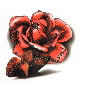 Tatuaj fluture si trandafir