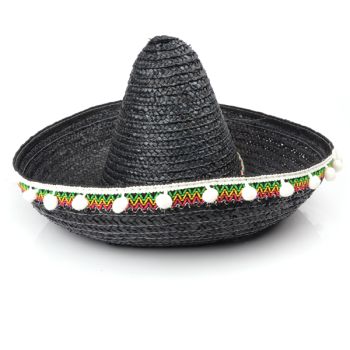 Palarie sombrero neagra cu ciucuri albi