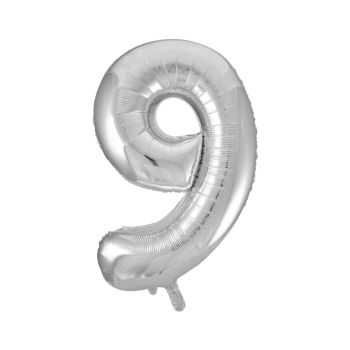 Balon cifra 9 argintiu 86 cm