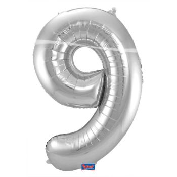 Balon cifra 9 argintiu 86 cm