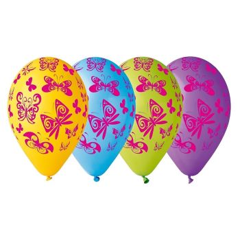 5 baloane colorate din latex cu fluturasi - 30 cm