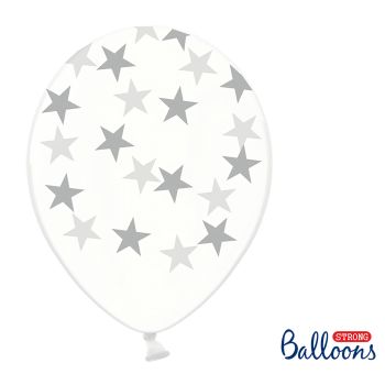 10 baloane transparente cu stelute argintii 30 cm