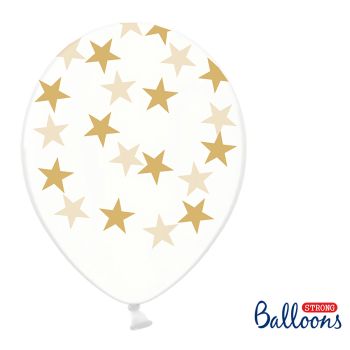 10 baloane transparente cu stelute aurii 30 cm