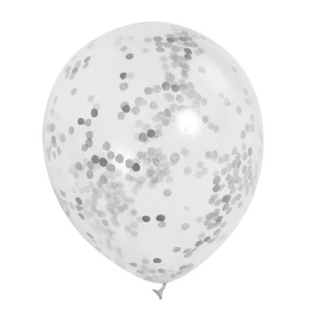 6 Baloane cu confetti gri - 30.5 cm