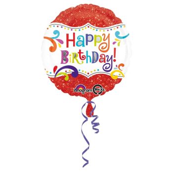 Balon Happy Birthday cu rosu 43 cm