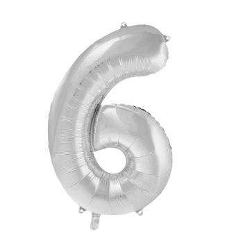 Balon folie argintiu cifra 6 - 90 cm