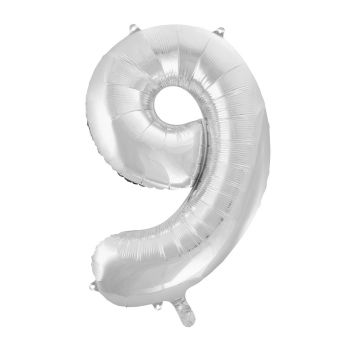 Balon folie argintiu cifra 9 - 90 cm