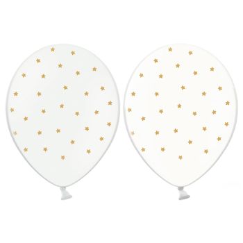 10 baloane albe si transparente cu stelute aurii 30 cm