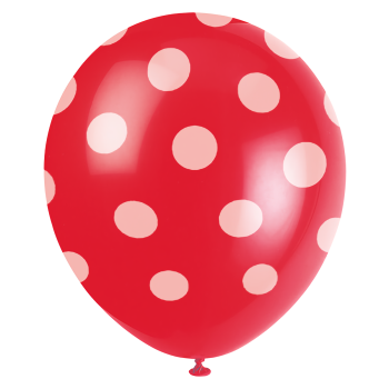 6 baloane rosii din latex cu buline albe