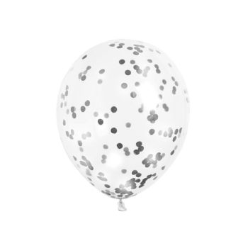 6 baloane transparente cu confetti negre - 30.5 cm