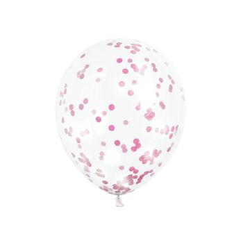6 baloane transparente cu confetti roz - 30.5 cm