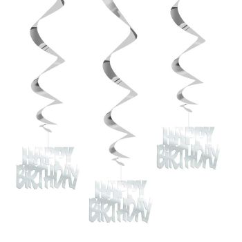 3 spirale argintii Happy Birthday